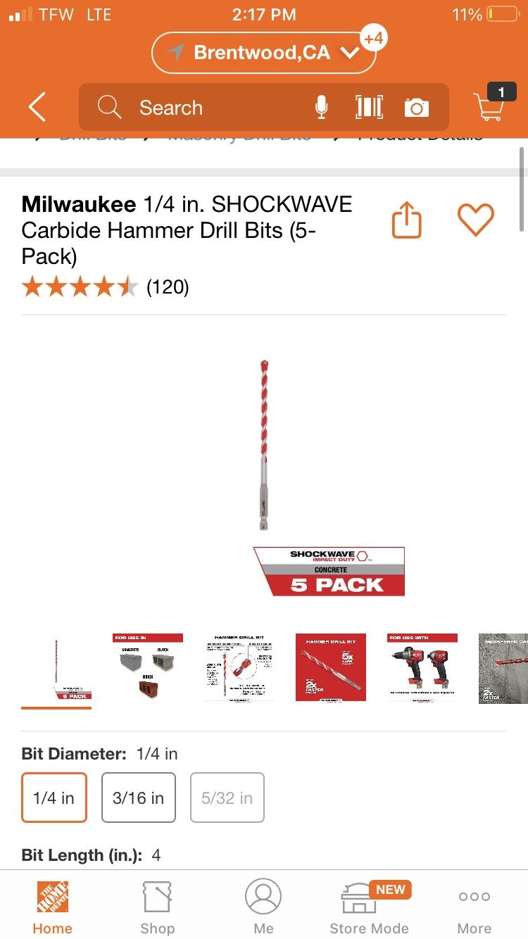 Milwaukee 1/4 in. SHOCKWAVE Carbide Hammer Drill Bits (5-Pack)