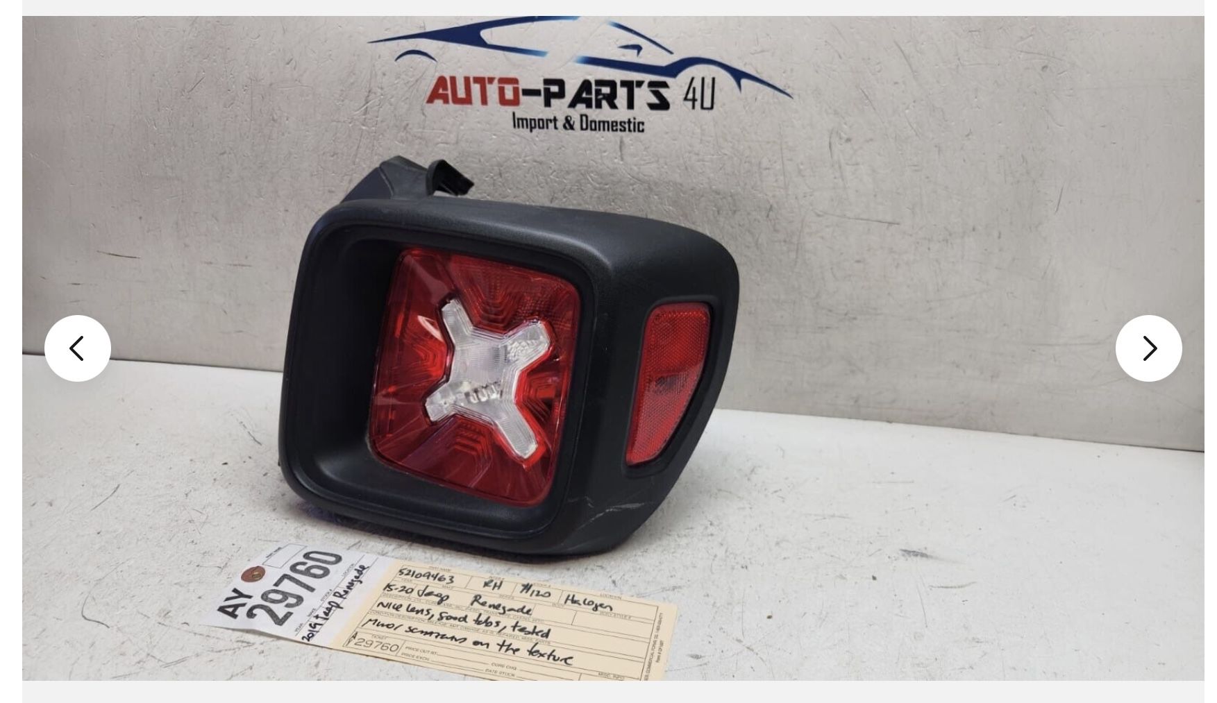 2015 - 2016 - 2017 - 2018 - 2019 - 2020 JEEP RENEGADE RIGHT HALOGEN TAIL LIGHT OEM AY29760