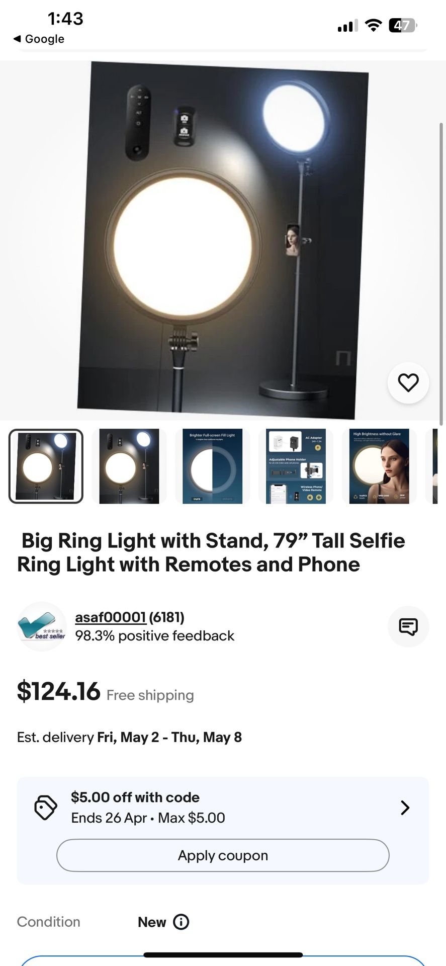 Big Ring Light with Stand, 79" Tall Selfie Ring Light with Remotes and Phone