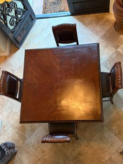 Counter Height Dining Table & 4 Leather Chairs – Storage Drawer