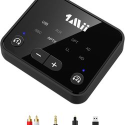 1Mii Bluetooth 5.3 Transmitter for TV to 2 Wireless Headphones, Long Range 100ft Bluetooth Adapter for TV aptX Low Latency& HD/Volume Control, Optical