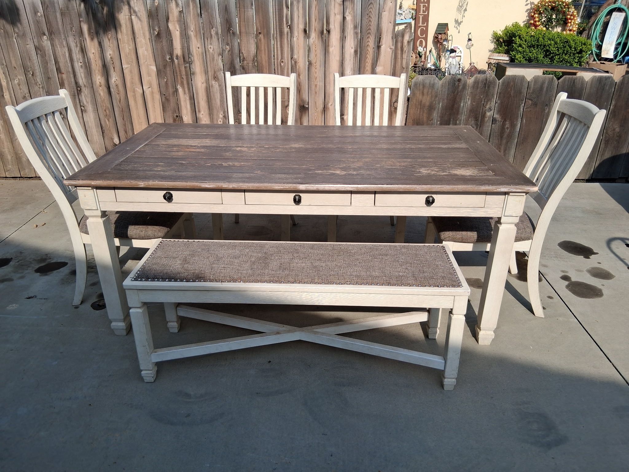 Kitchen Table Farmhouse Rustic Dining Table + Chairs + Bench