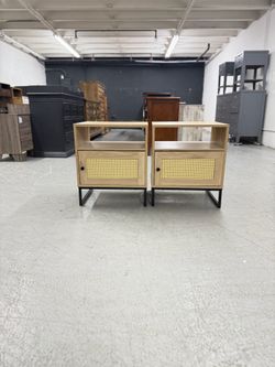 2 Beautiful Light Wood Rattan Nightstands / Nightstand Set / End Tables / Side Tables  