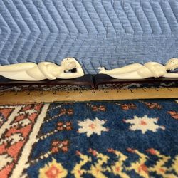 2 Vintage Chinese Carvings Of Reclining Women 