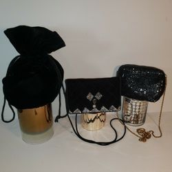 3 Little Bl ACK  CHURCH PURSES 2 VELVET. 1METAL