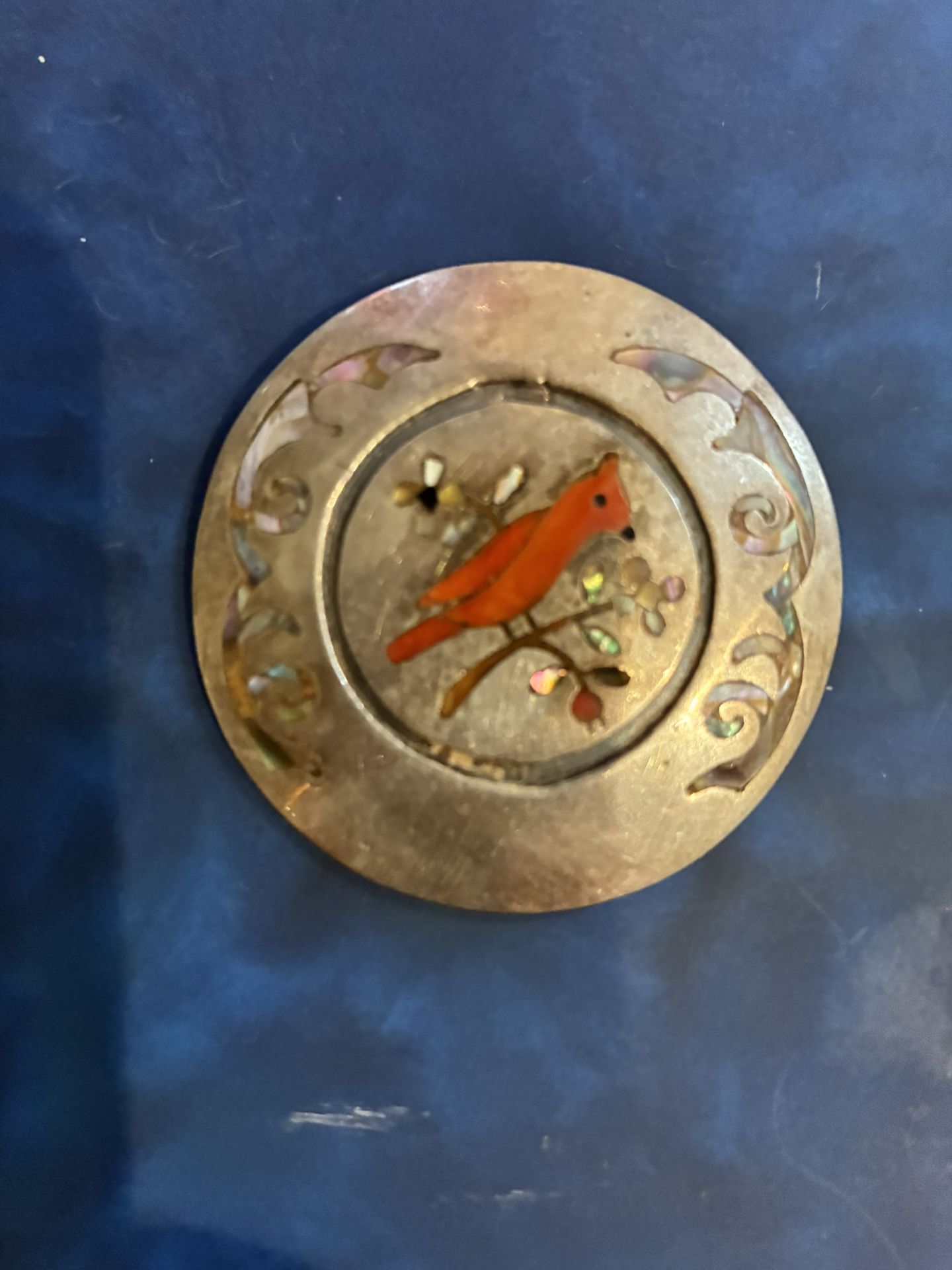 Vintage CM Yazzie silver Red Cardinal Pendant/brooch