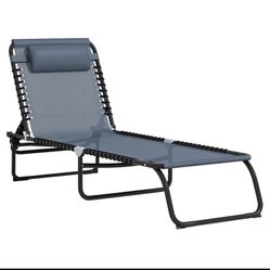 New in box Folding Chaise Lounge Pool Chair with 4-Position Reclining Back, Breathable Mesh & Bungee Seat, Gray 84b-206gy