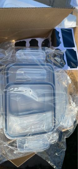 Containers with lids and labels