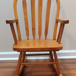 Solid Oak Child's Rocking Chair, Approx  25" X 16"
