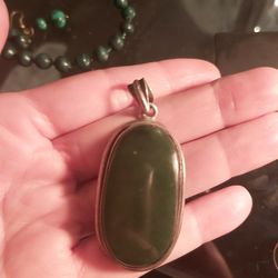 Sterling Silver Vintage Jade? Pendant