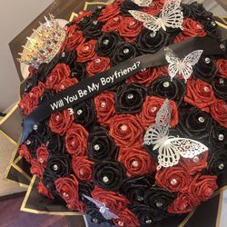 Custom Red And Black Faux Rose Bouquet ❤️🌹