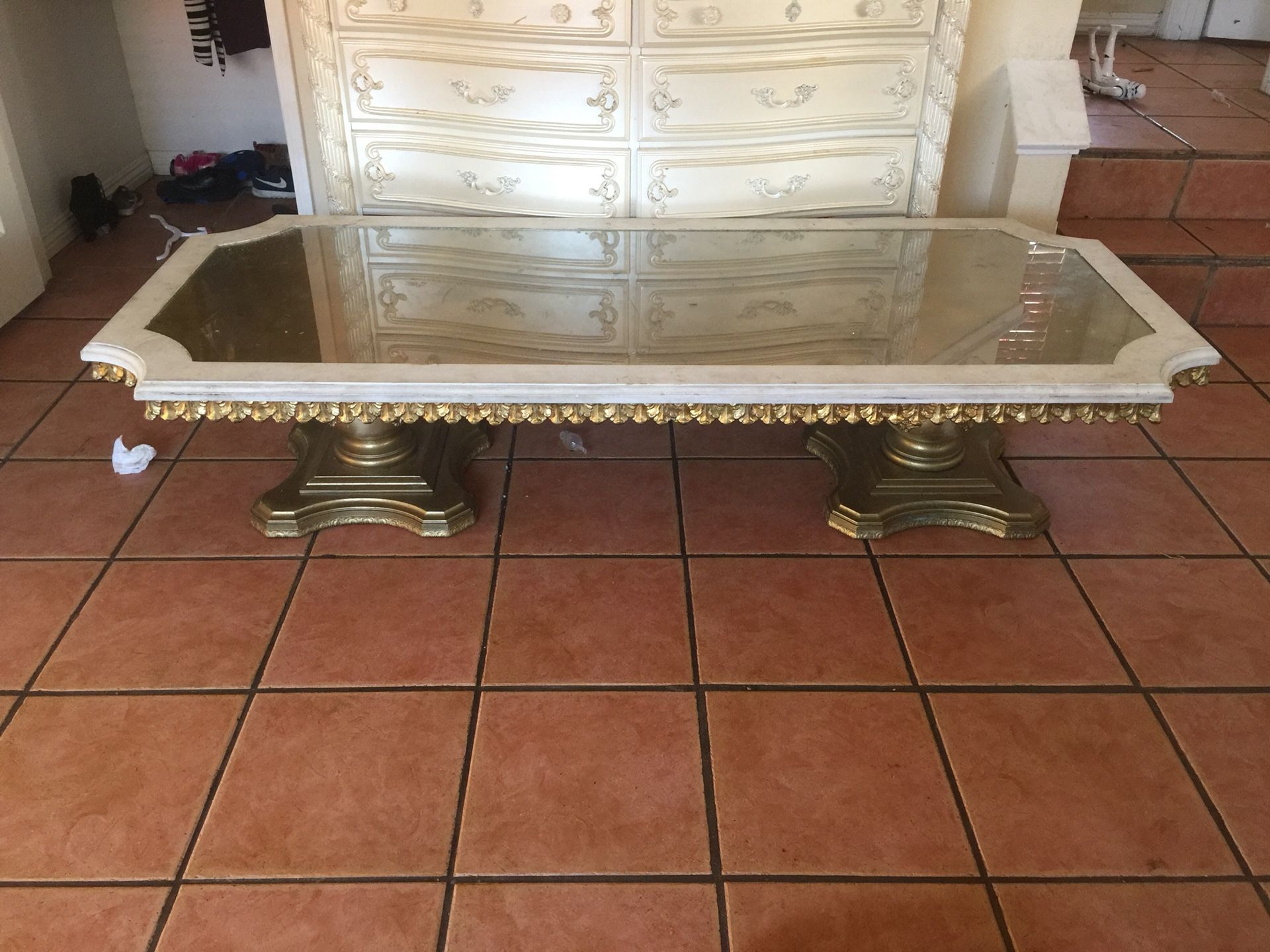 Vintage white and gold coffee table