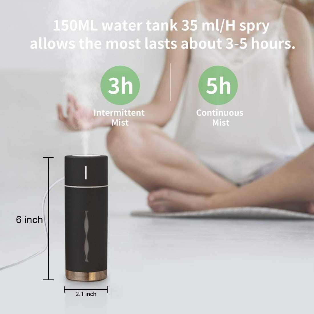 Humidifier with Essential Oils humidifiers, Mini Cool Mist Humidifier Ultrasound for Bedroom, Desktop, Travel, Car 7 Colorful, Two Spray Modes, Auto S