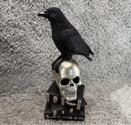 Halloween Black Crow On Skull Head Spell Potions Book 14” Tall Home Decor