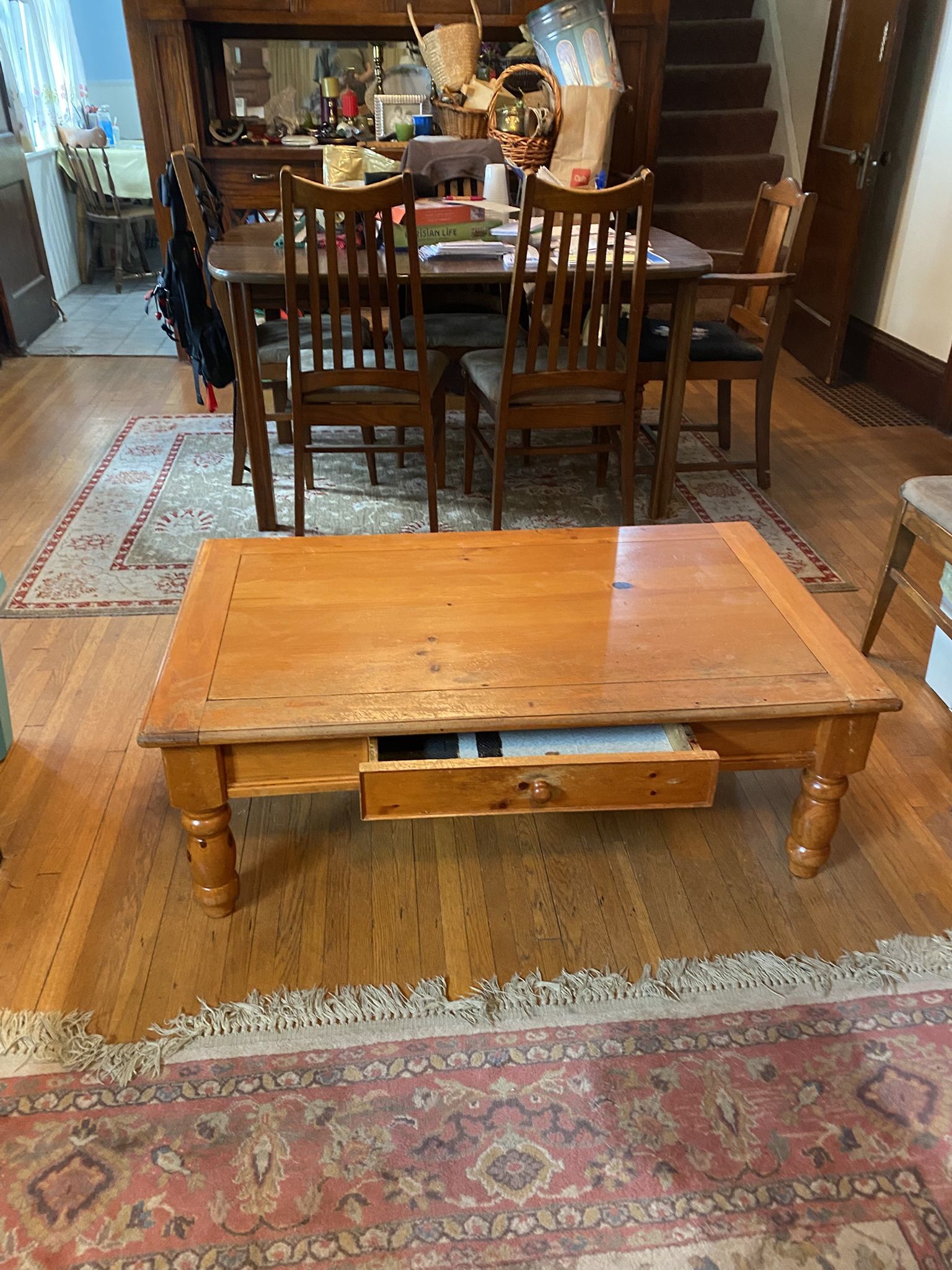 2 -End Tables 1 -Coffee Table .. Solid Oak , Good Shape, VERY solid
