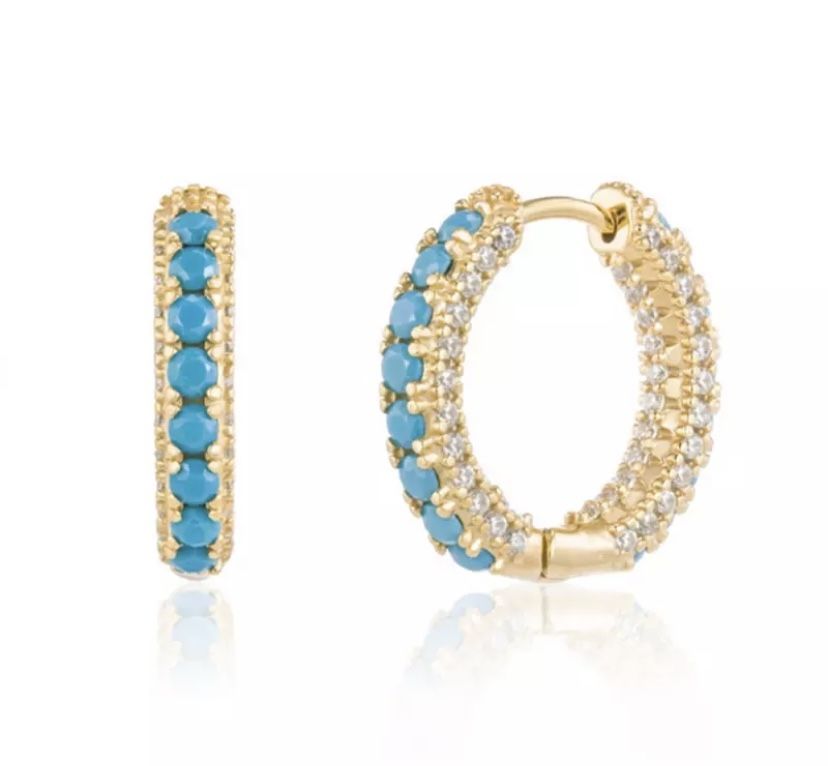 Turquoise Hoop Gold Earrings S925