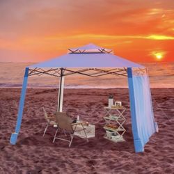PANTAZO Beach Cabana 8x8 UPF50+ Beach Shade Canopy with Side Wall and 4 Sand Pockets Easy Set up and Take Down for Family, Blue