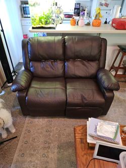 Brown Leather Reclining Loveseat