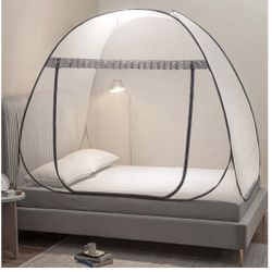 Mengersi Mosquito Net Tent for Bed, Pop-Up Bed Canopy with Net Bottom Twin, Gray   2677T
