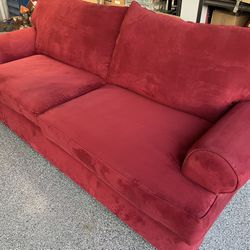 Red Micro Suede Sofa Couch In Excellent Condition