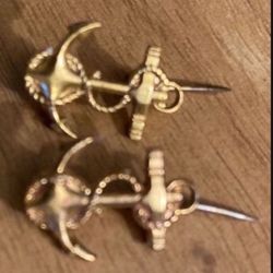 Vintage Original Pair 5/8" WWII U.S. Navy Nautical Anchor Rope Gold Tone Pin