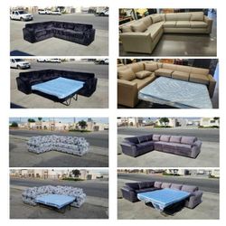 NEW 7X9FT  SECTIONAL WITH SLEEPER COUCHES.  PAISLEY BLACK , Parchment LEATHER, Velvet Charcoal,  