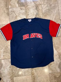 Men's Sz 4XL CHIPPER JONES #10 ATLANTA BRAVES STARTER JERSEY Navy Blue