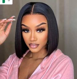 Human hair 100% Black Straight Bob Lace Front Wig