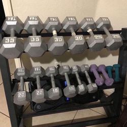 Dumbbells And Rack With Heavy Duty Bench