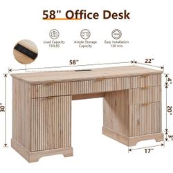 58-Inch Office Desk with Storage Drawers