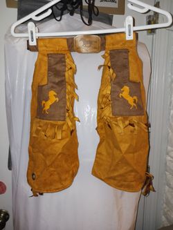 Western Suede Chaps accessory with Horse Appliqué child(size 3T/4T