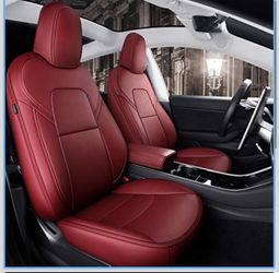 New Seat Cover Custom Fit for Tesla Model 3 Synthetic Leather Car Seat Cushion Protector for 2017 2018 2019 2020 2021 2022 2023 Customized (Lichi Wine
