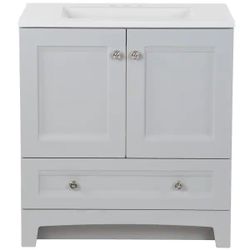 Delridge 30 in. W x 19 in. D Bath Vanity in Pearl Gray with Cultured Marble Vanity Top in White with White Sink