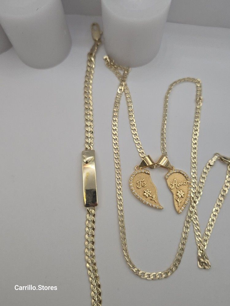 CHRISTMAS SPECIAL gift set te amo heart necklace with ID bracelet Cuban style gold-plated