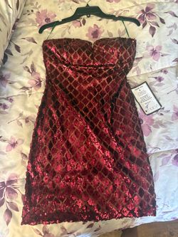 Red Sequin Strapless Mini Dress