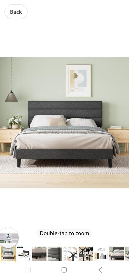 Zinus King Piper Upholstered Platform Bed with Horizontal Paneled Headboard, Wooden Slat Support, No Box Spring Needed, Easy Assembly, Eco Friendly