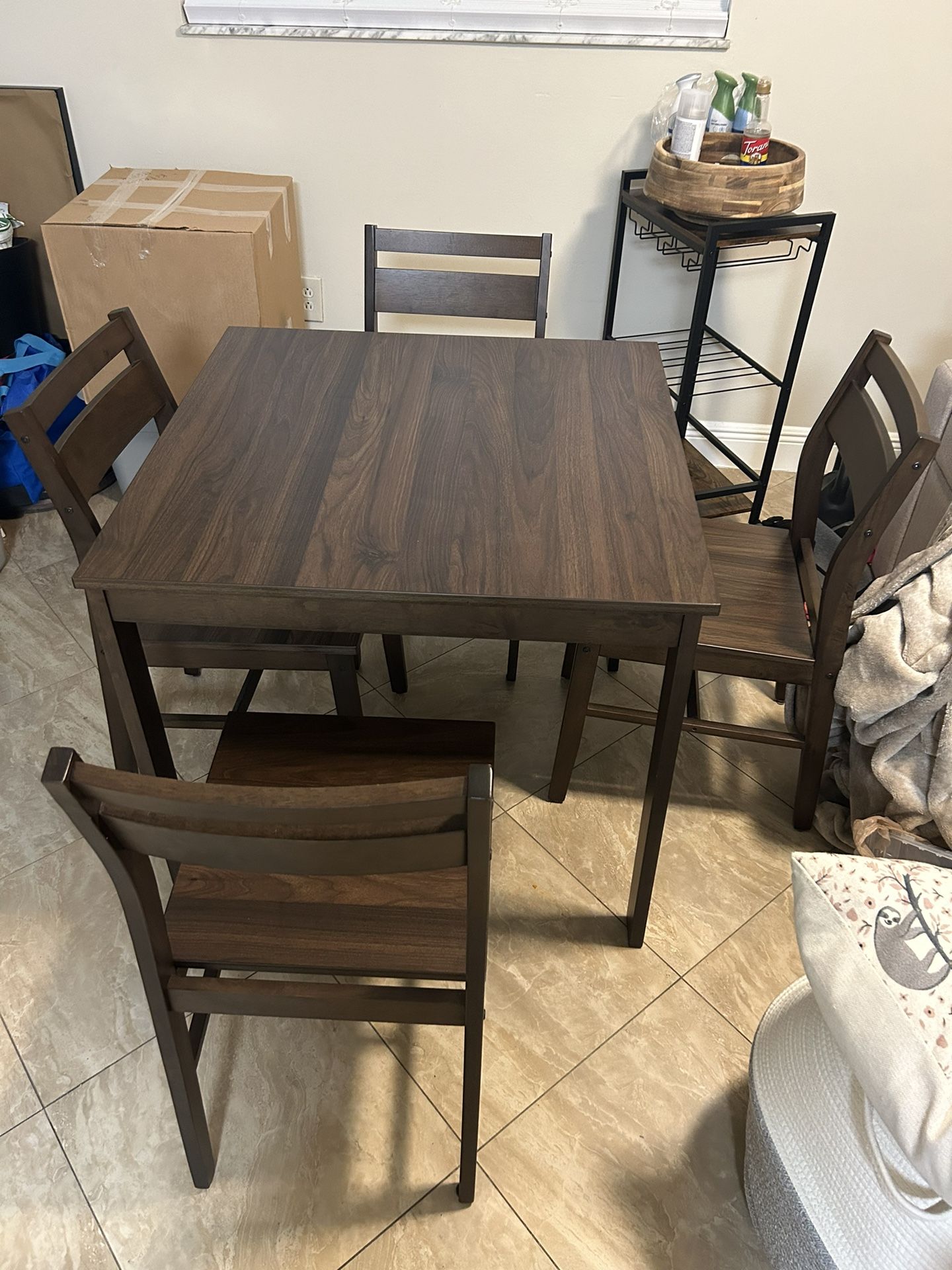 Brown Wood Dining Table With 4 Chairs