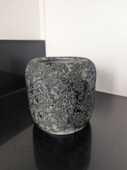 Small CB2 Black Lava Finished Planter , 5in high x 4.5 Dia
