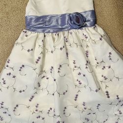 5T / 6T dress girl Jane Copeland white tulle long flowers purple satin ribbon rose 