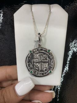 Atocha silver coin pendant with silver chain 20”