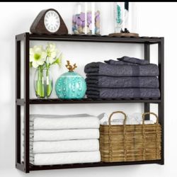 Wall Mount Towel Shelf Bathroom Accessories Rack Bamboo Shelves