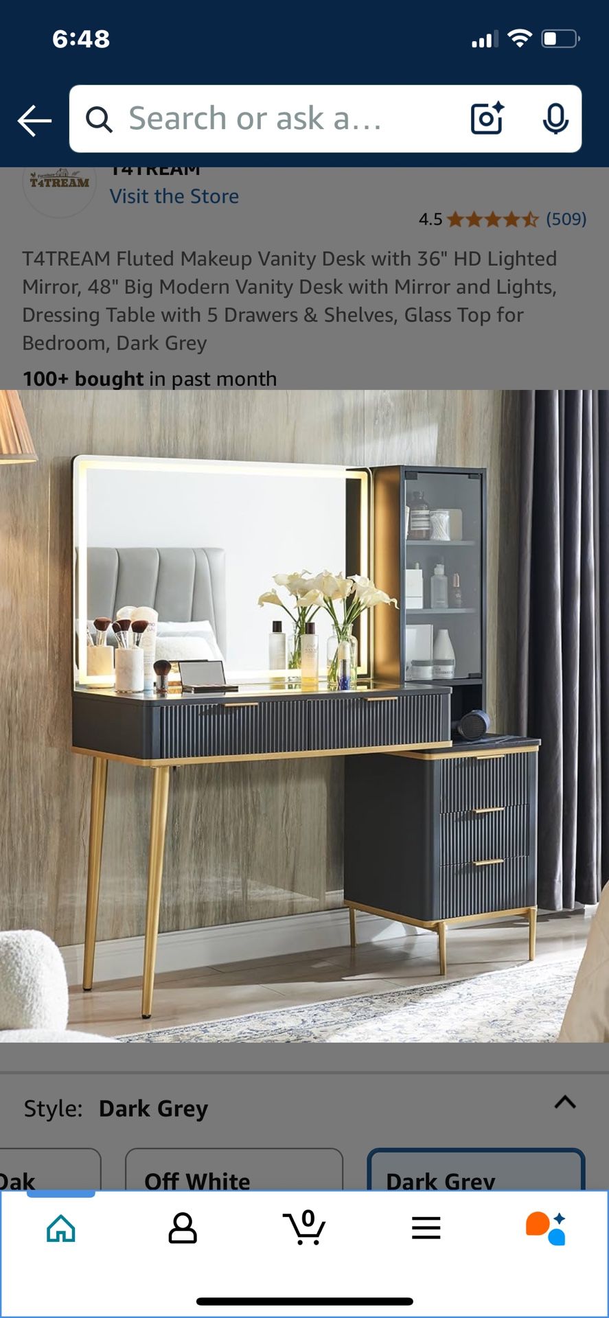 Fluted Makeup Vanity W/ Lighted Mirror