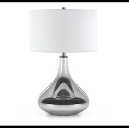 💥25" Nickel Glass Gourd Table Lamp With White Drum Shade