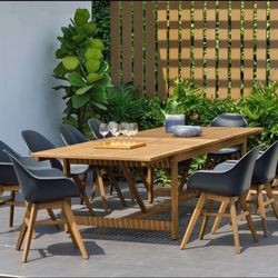 Brand New 11 Piece Extendable Rectangular Table With Black Chairs Dining Set | 100% FSC Certified Solid Wood | Ideal Furniture Set For Outdoor

