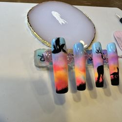 XL Square Deer Silhouette Gel Nails- Custom,hand painted 