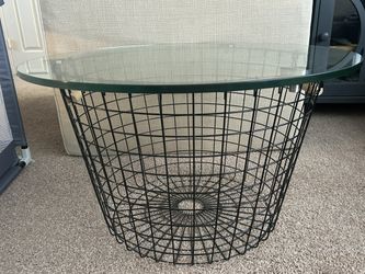 Glass Coffee Table with Storage Basket