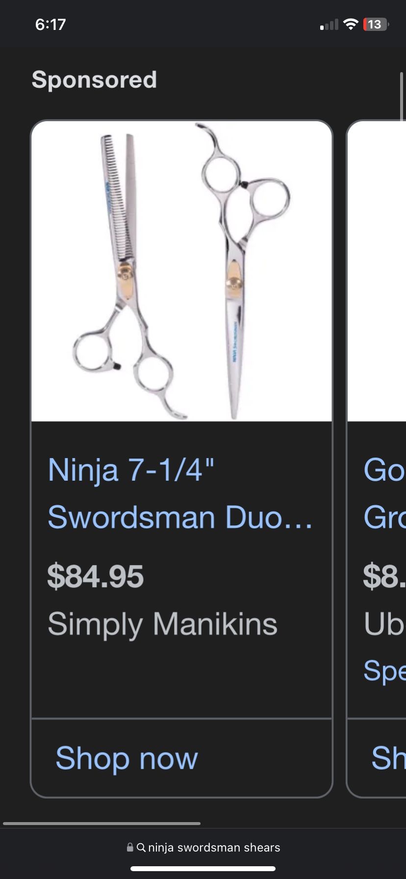 Ninja Swordsman Stainless Still Barber Shears