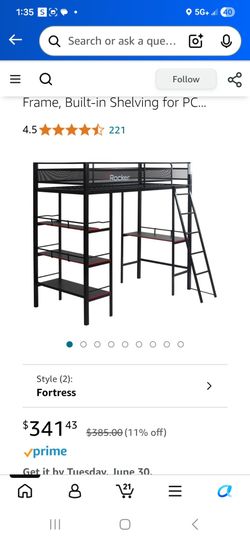 X Rocker Gaming Bed, Twin Size Loft Bunk, Durable Black Metal Frame, Built-in Shelving for PC Computer Video Gamer Bedroom, for Teen Boys Girls