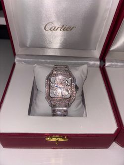 Cartier santon rose skeleton vvs Moissanite watch