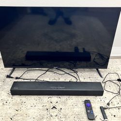 Like New TV + Sound bar + Roku TV Stick And Remote 